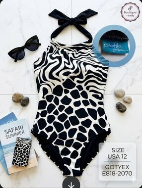 Profile by Gottex Giraffe Print One Piece Swimsuit - Size 12-Coastal Chic
